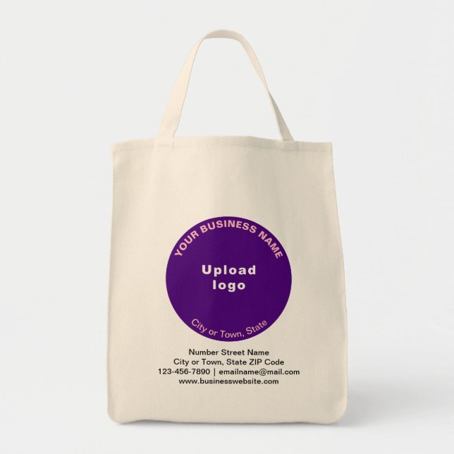 Purple Round Shape Business Brand on Grocery Tote Bag (Front)