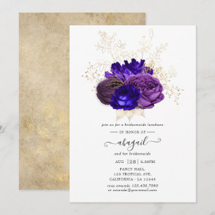 Purple, Royal Blue and Gold Bridesmaids Luncheon Invitation