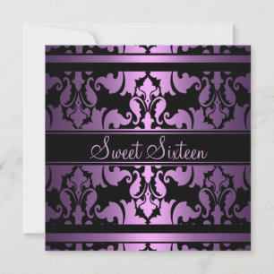 Purple Royal Damask Sweet16 Invitation d'anniversa