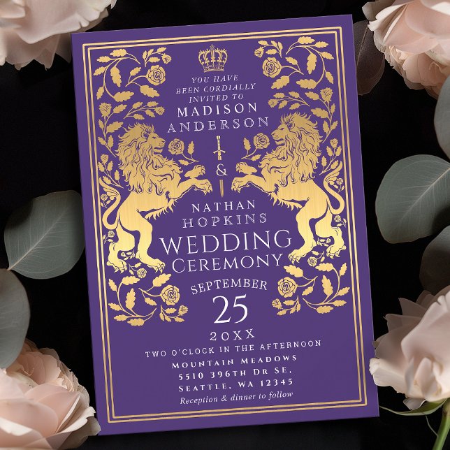 Purple Royal Lion Faire-part de mariage médiévale  (Créateur téléchargé)