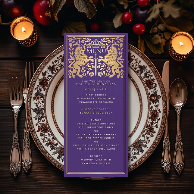 Purple Royal Lion Medieval Sword Wedding Flat Menu (Creator Uploaded)