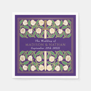 Purple Royal Medieval Gold Floral Sword Wedding Napkin