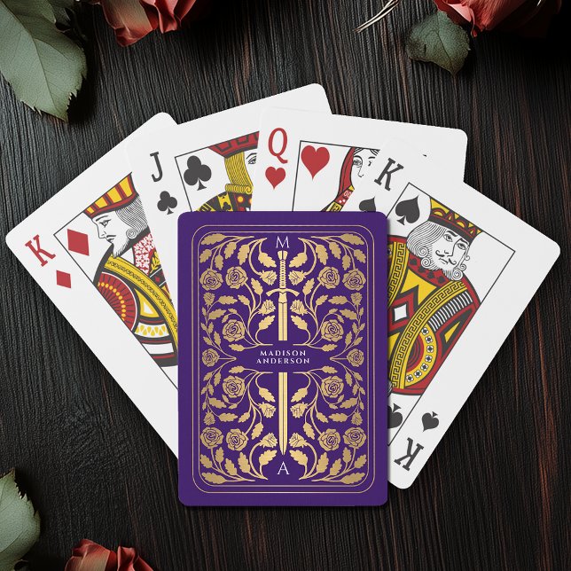Purple Royal Medieval Gold Sword Monogram Playing Cards (Creator Uploaded)