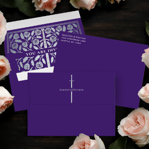 Purple Royal Medieval Silver Sword Wedding Envelope
