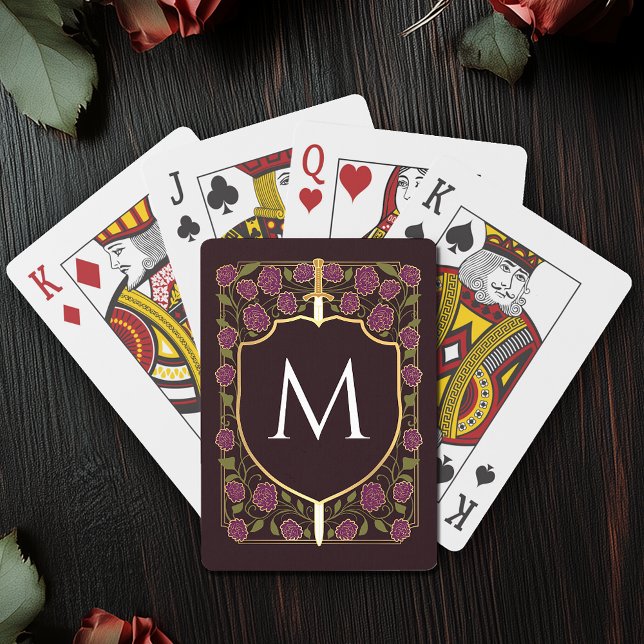 Purple Royal Medieval Sword & Shield Monogram Playing Cards (Creator Uploaded)