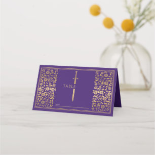 Purple Royal Medieval Sword Wedding Place Card