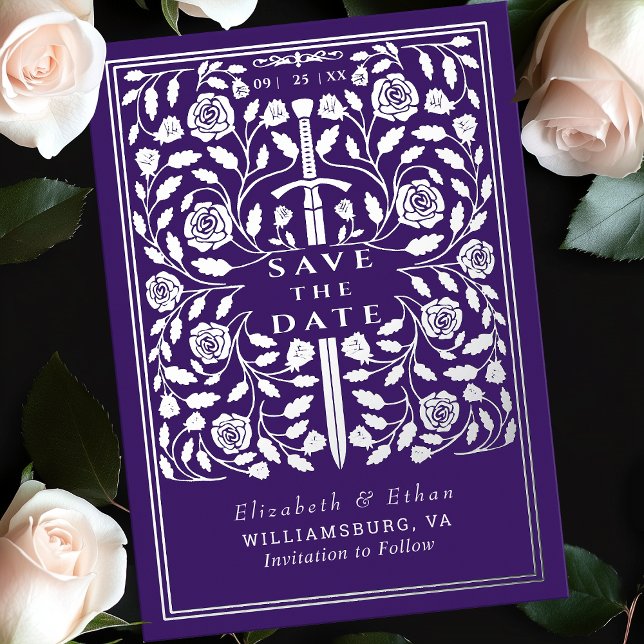 Purple Royal Medieval Sword Wedding Save the Date (Creator Uploaded)