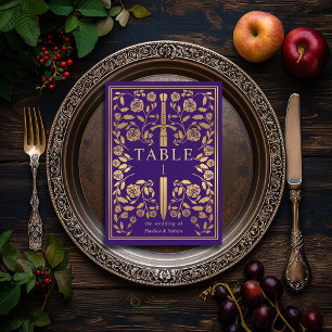 Purple Royal Medieval Sword Wedding Table Number