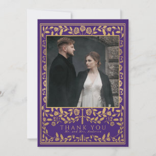 Purple Royal Medieval Sword Wedding  Thank You Card