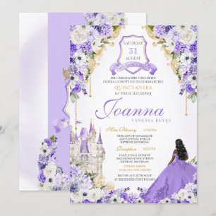 Purple Royal Princess Gold & Lavender Quinceanera Invitation
