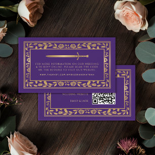 Purple Royal Sword Wedding Website RSVP QR Code  Enclosure Card