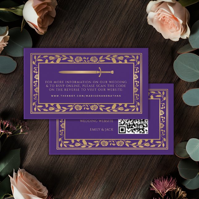 Purple Royal Sword Wedding Website RSVP QR Code  Enclosure Card (Creator Uploaded)