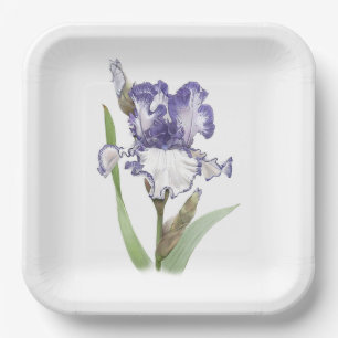 Purple Ruffled Iris Botanical Art Paper Plate