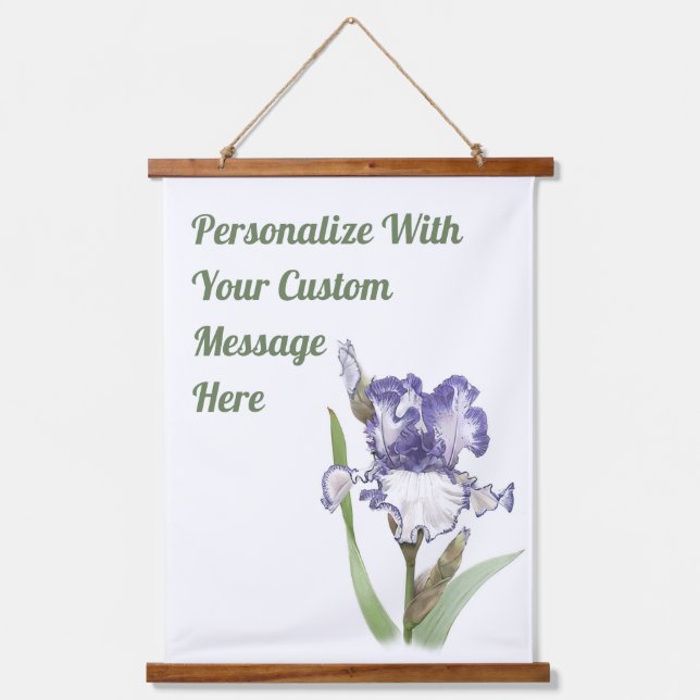 Purple Ruffled Iris Floral Botanical Art Custom Hanging Tapestry (Front)