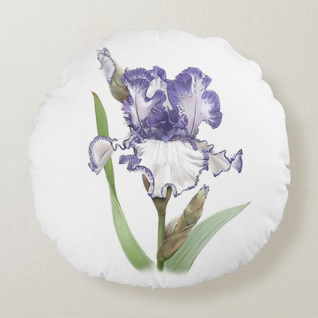 Purple Ruffled Iris Round Pillow (Front)