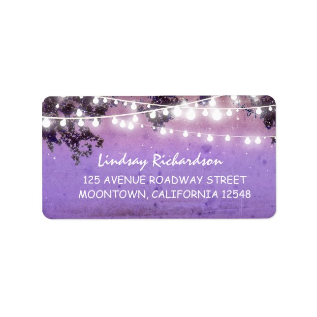 purple rustic address label with string lights (Front)