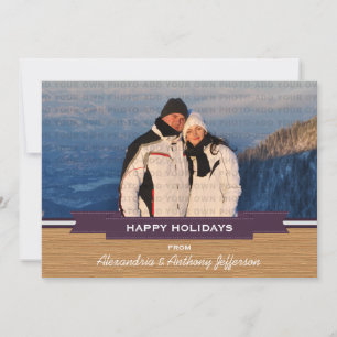 Purple Rustic Banner Holiday Photo Flat Card
