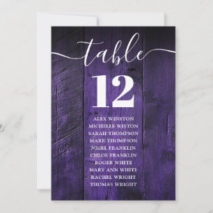 Purple Rustic Barn Wood Table Number Seating Chart