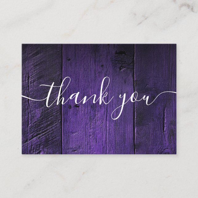 Purple Rustic Barn Wood Wedding Thank You Place Card (Front)