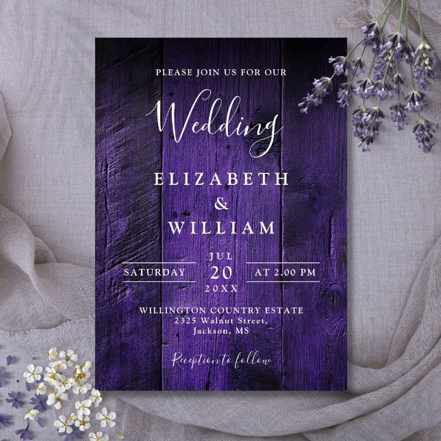 Purple Rustic Boho Elegant Barn Wood Wedding Invitation (Purple Rustic Boho Elegant Barn Wood Wedding Invitation)