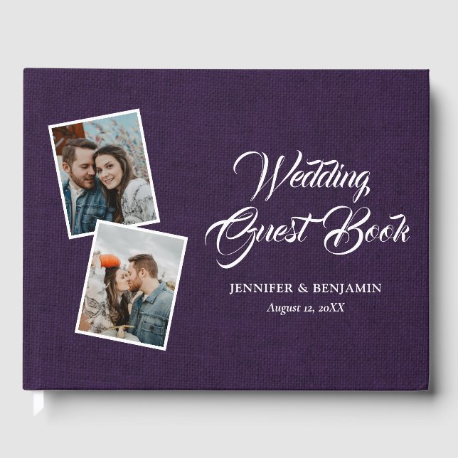 Purple Rustic Burlap Wedding Photo Guest Book (Front)