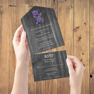 Purple Rustic Butterfly All in One Wedding Invite
