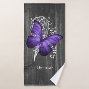 Purple Rustic Butterfly Bath Towel Set