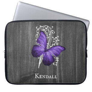 Purple Rustic Butterfly Personalized Laptop Sleeve