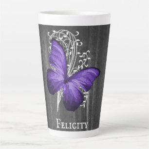 Purple Rustic Butterfly Personalized Latte Mug