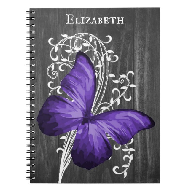 Purple Rustic Butterfly Personalized Notebook (Front)