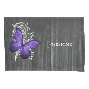 Purple Rustic Butterfly Personalized Pillowcase