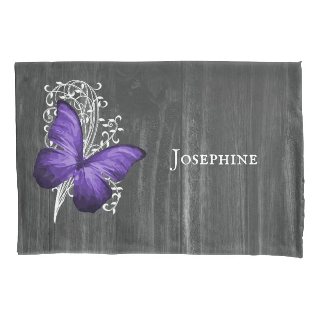 Purple Rustic Butterfly Personalized Pillowcase (Front)