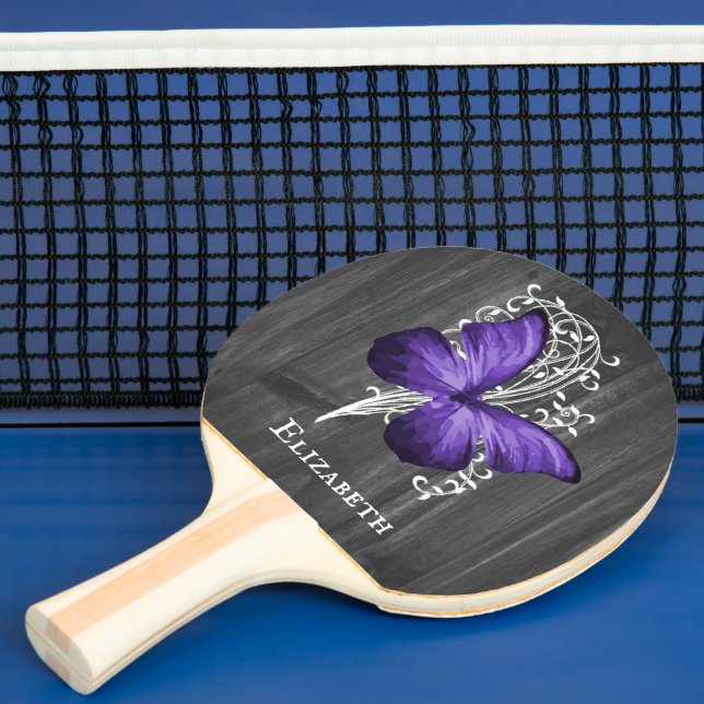 Purple Rustic Butterfly Personalized Ping Pong Paddle (Insitu)