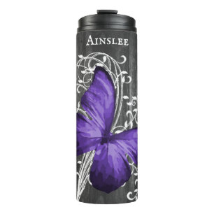 Purple Rustic Butterfly Personalized Thermal Tumbler