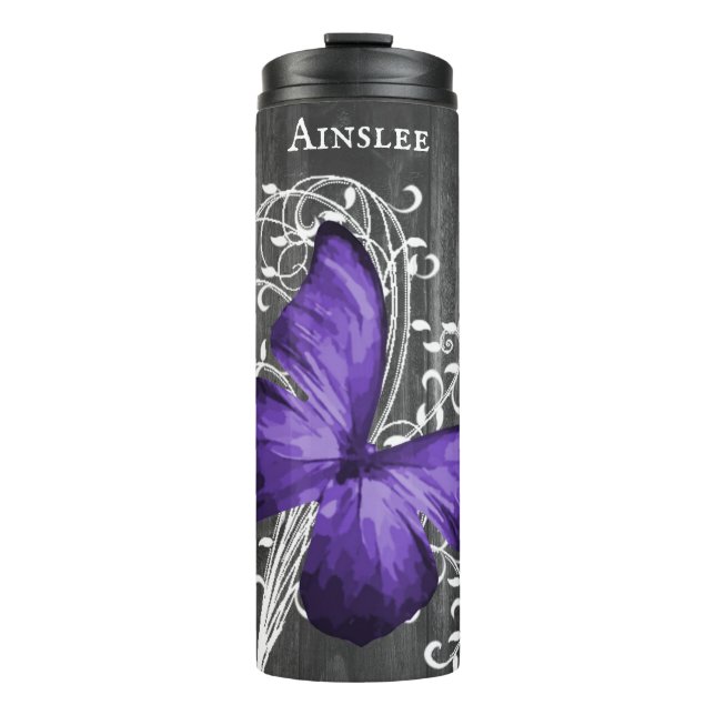 Purple Rustic Butterfly Personalized Thermal Tumbler (Front)
