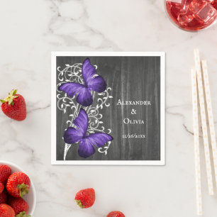 Purple Rustic Butterfly Wedding Napkin