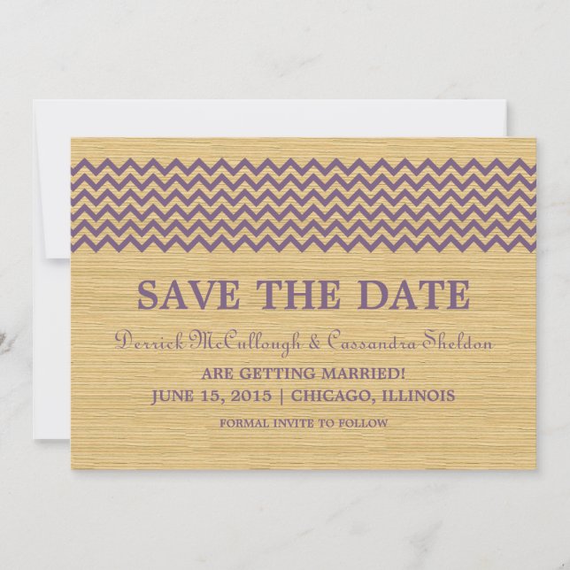 Purple Rustic Chevron Save the Date Invite (Front)