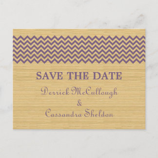Purple Rustic Chevron Save the Date Postcard