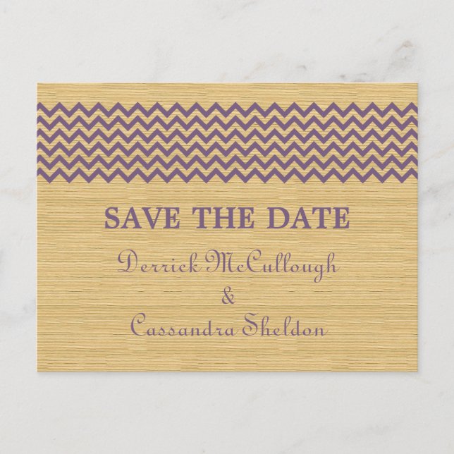 Purple Rustic Chevron Save the Date Postcard (Front)