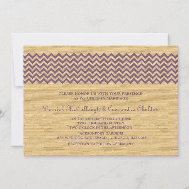 Purple Rustic Chevron Wedding Invite (Front)