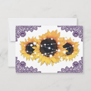 Purple Rustic Chic Lace Sunflower Wedding RSVP Card