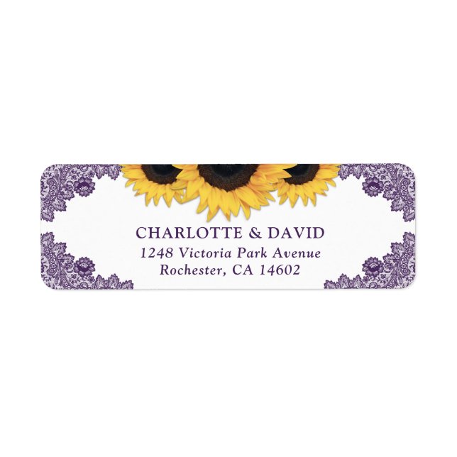 Purple Rustic Chic Sunflower Return Address (Front)