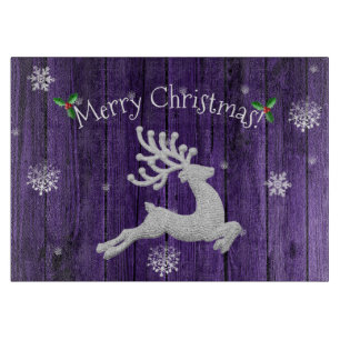Purple Rustic Christmas Reindeer Cutting Board
