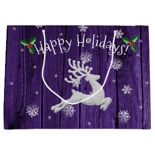 Purple Rustic Christmas Reindeer Gift Bag