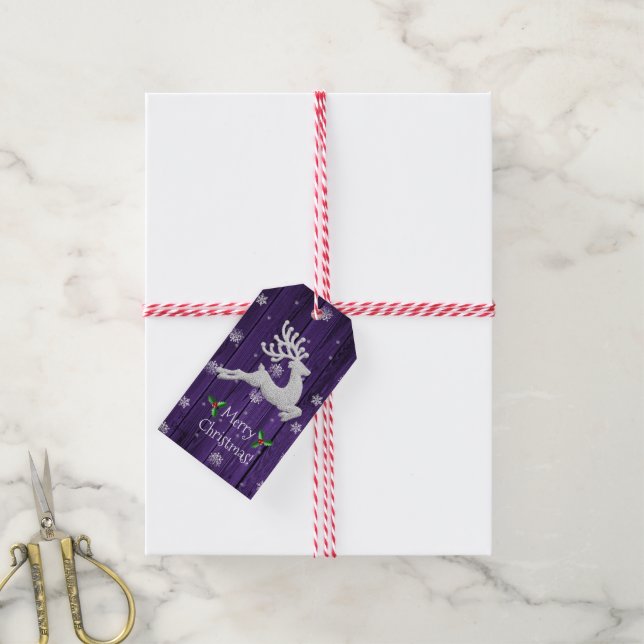 Purple Rustic Christmas Reindeer Gift Tag (With Twine)