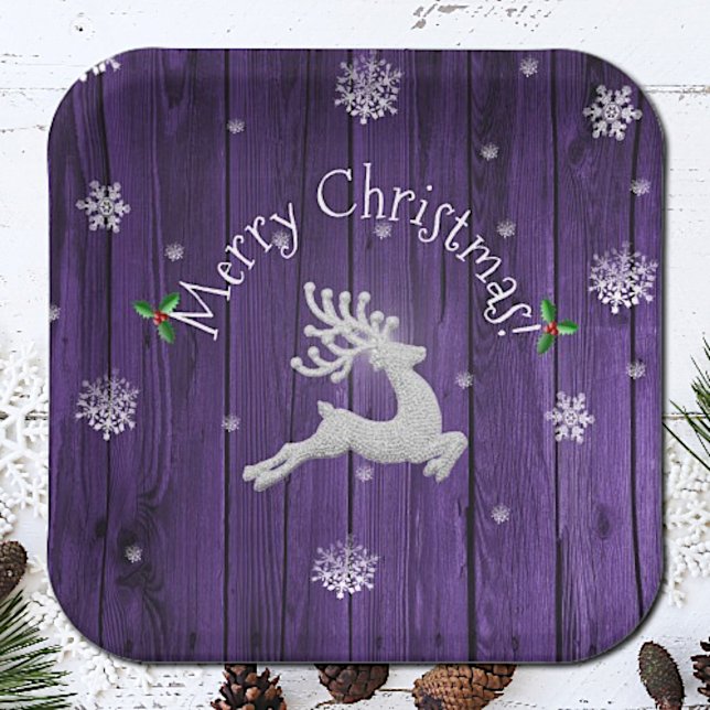 Purple Rustic Christmas Reindeer Paper Plate (Purple Rustic Christmas Reindeer Paper Plates)