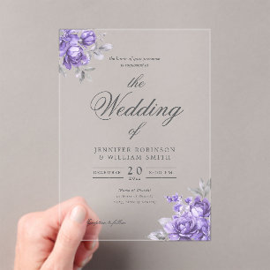 Purple Rustic Floral Elegant Script Wedding Acrylic Invitations