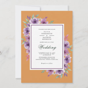 Purple Rustic Floral Wedding Invitation