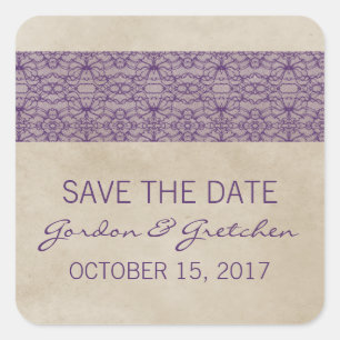 Purple Rustic Lace Save the Date Stickers