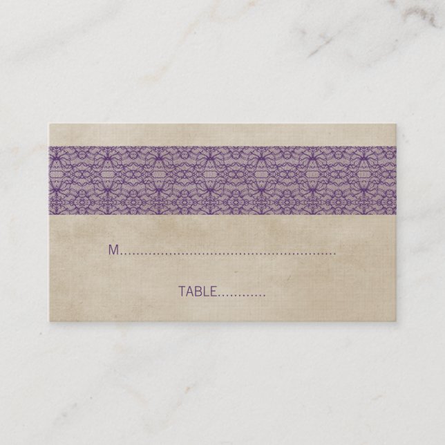 Purple Rustic Lace Wedding Place Card (Front)